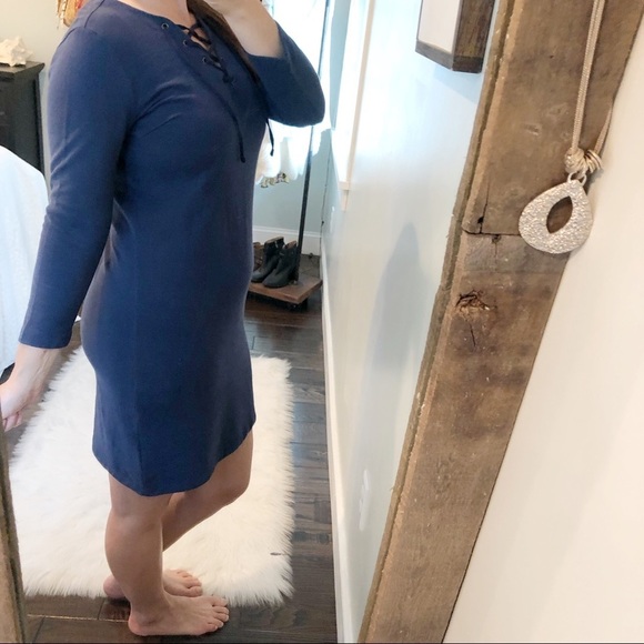 OLD navy small T-shirt lace up navy cozy dress - Picture 2 of 4
